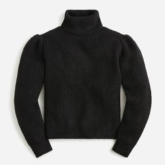 J. Crew Cropped Puff Sleeve Turtleneck Sweater Black Wool Alpaca NWT Size XXL - Picture 1 of 7